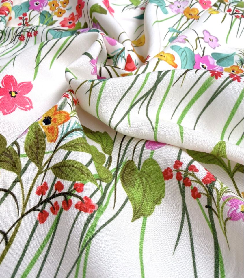 Tissu satin viscose - Jardin champêtre Tissu satin viscose - Jardin champêtre
