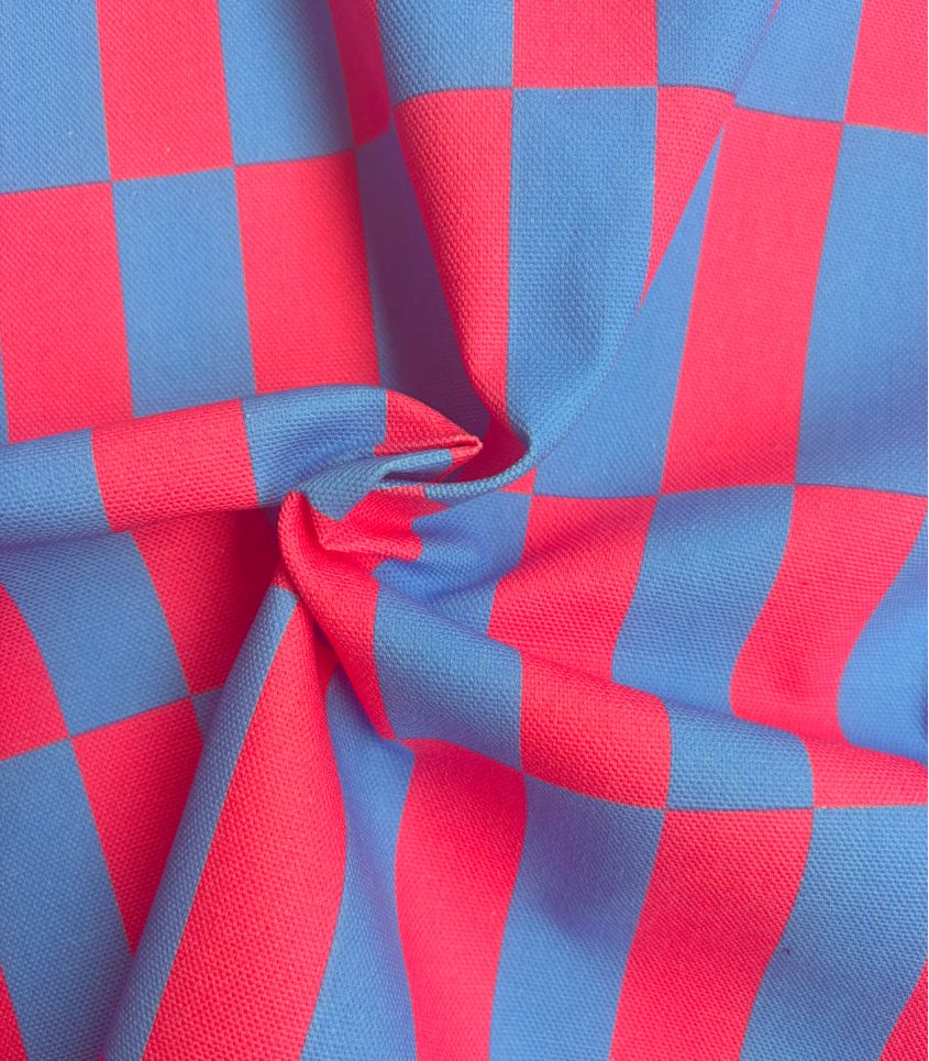 Tissu canvas damier - Azur Fuchsia