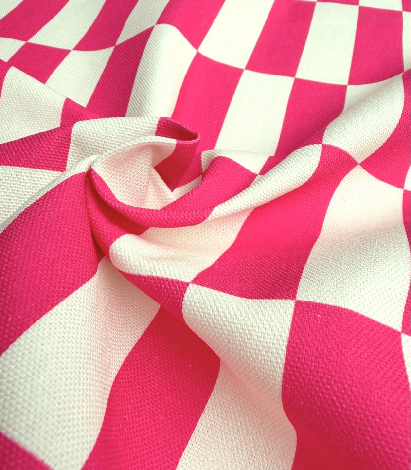 Tissu canvas damier - Ecru Fuchsia Tissu canvas damier - Ecru Fuchsia