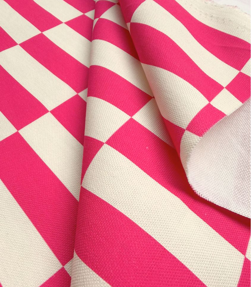Tissu canvas damier - Ecru Fuchsia Tissu canvas damier - Ecru Fuchsia
