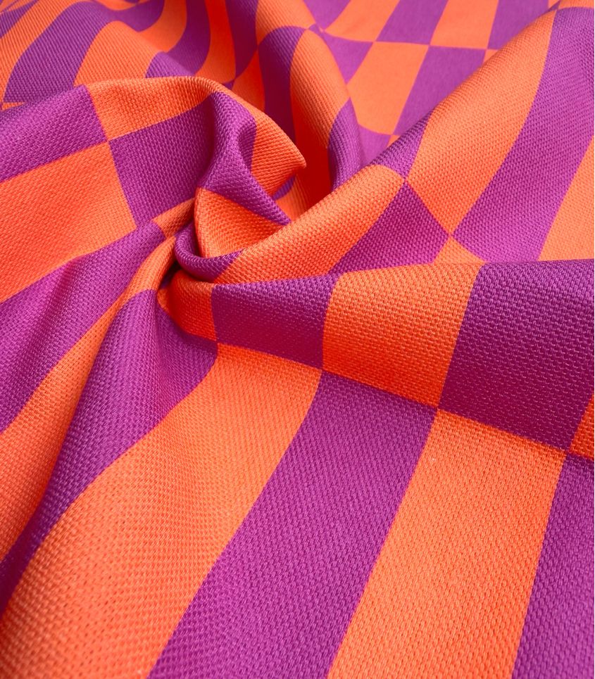 Tissu canvas damier - Orange Fuchsia Tissu canvas damier - Orange Fuchsia