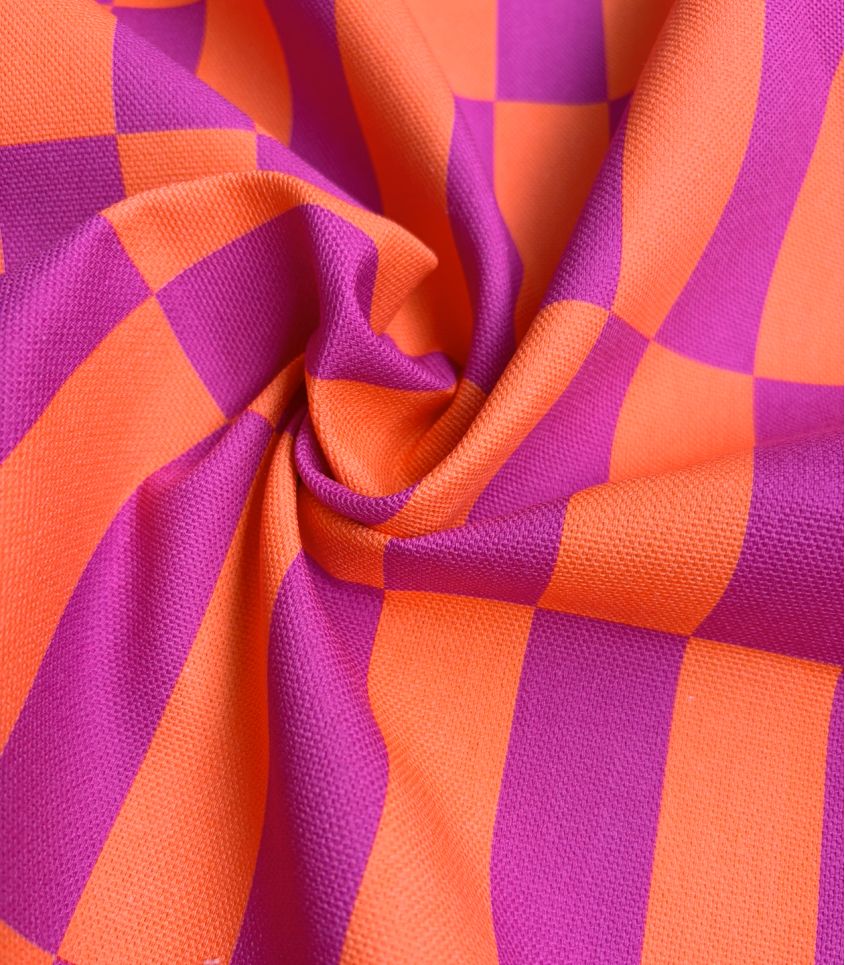 Tissu canvas damier - Orange Fuchsia Tissu canvas damier - Orange Fuchsia