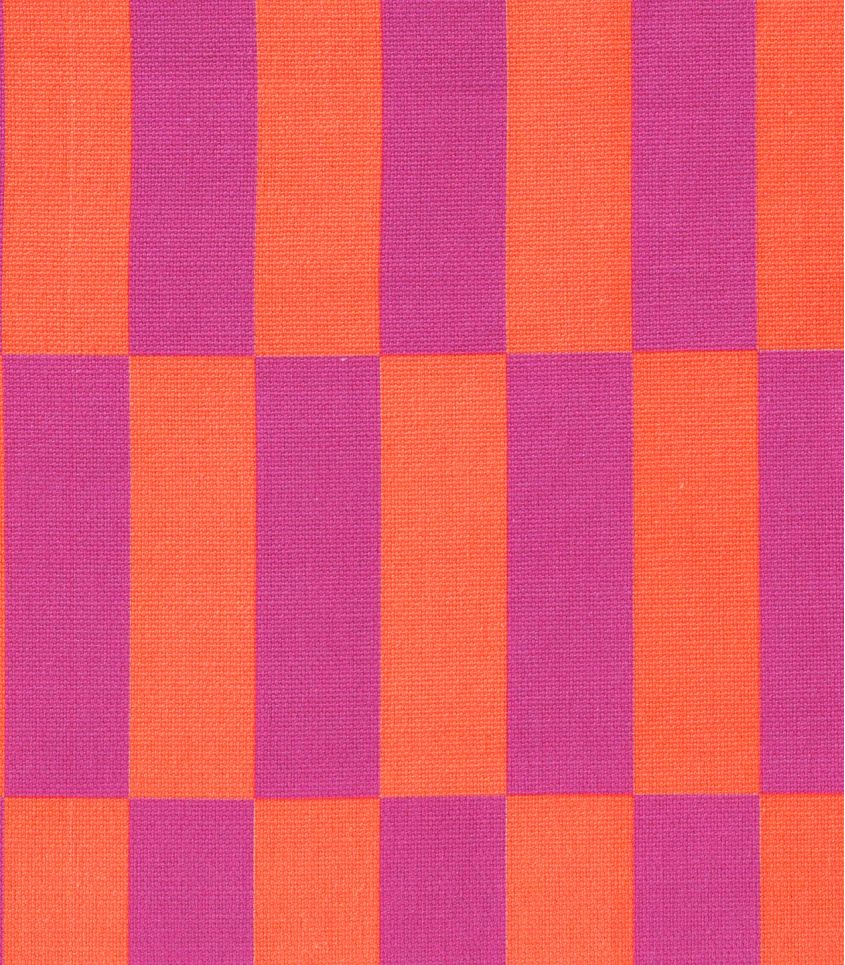 Tissu canvas damier - Orange Fuchsia
