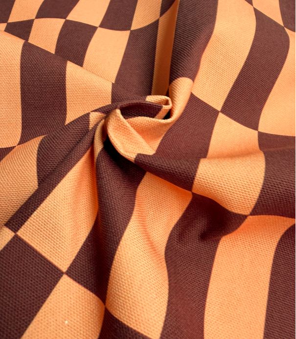Tissu canvas damier - Orange Choco