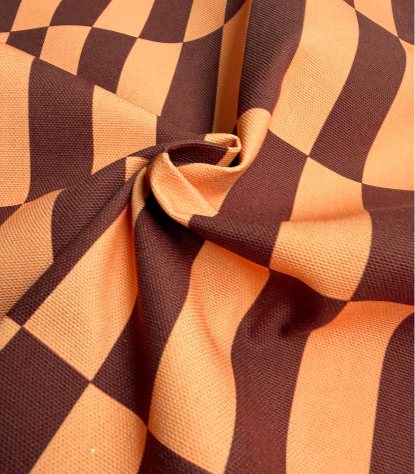 Tissu canvas damier - Orange Choco