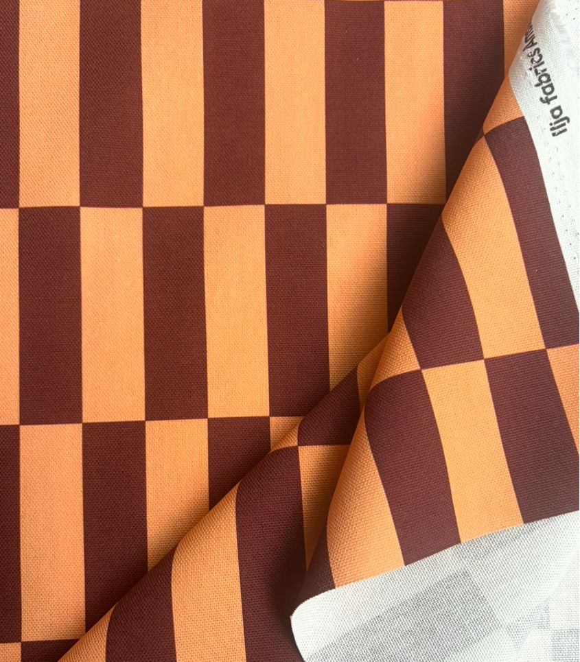 Tissu canvas damier - Orange Choco Tissu canvas damier - Orange Choco