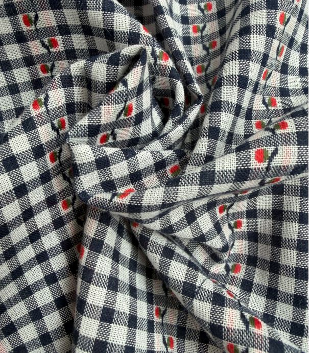 Tissu coton - Vichy brodé cherry