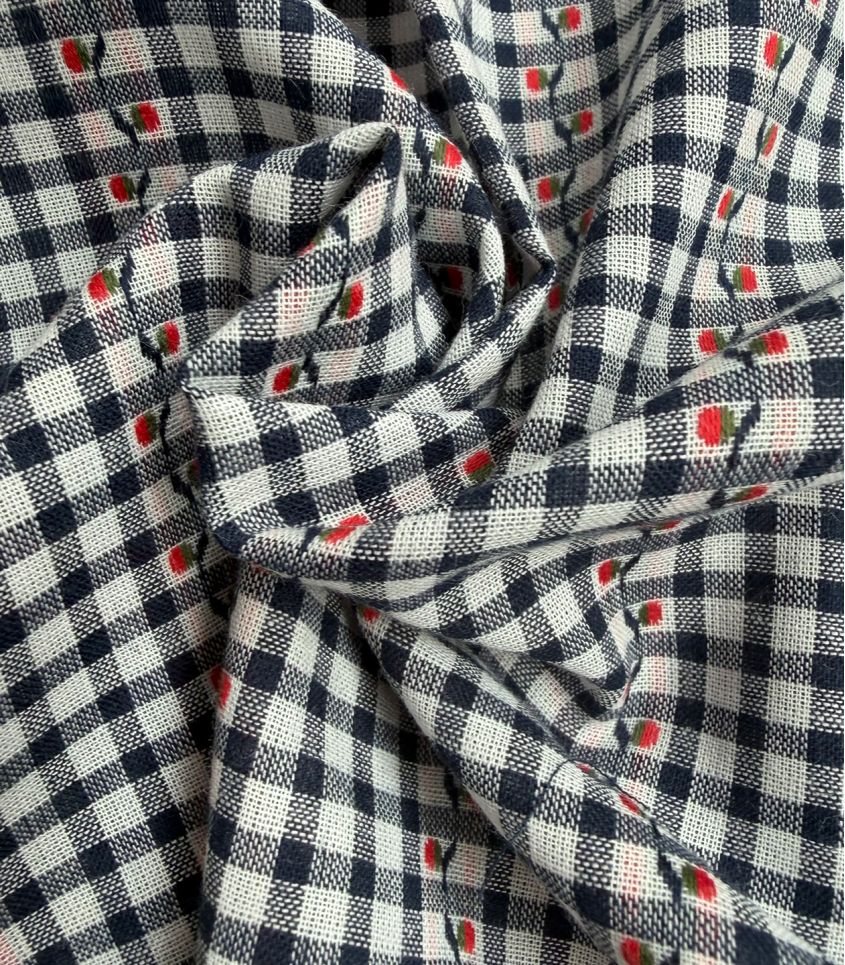 Tissu coton - Vichy brodé cherry