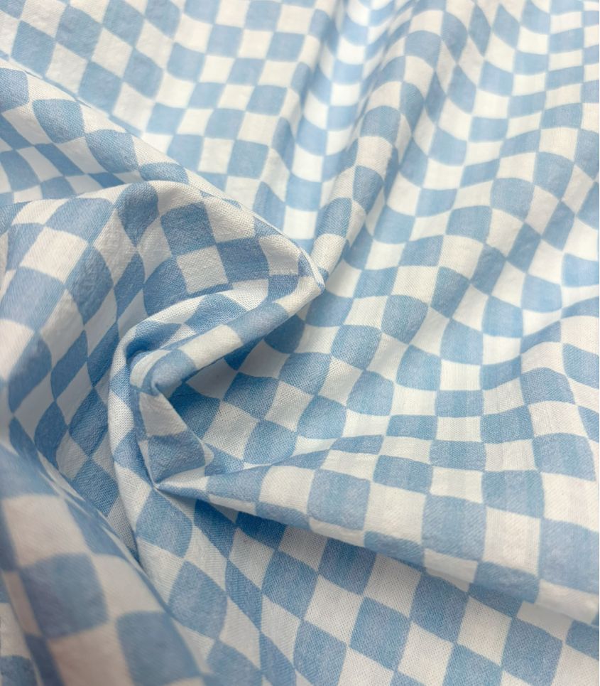 Tissu coton bubble- Damier ciel Tissu coton bubble- Damier ciel