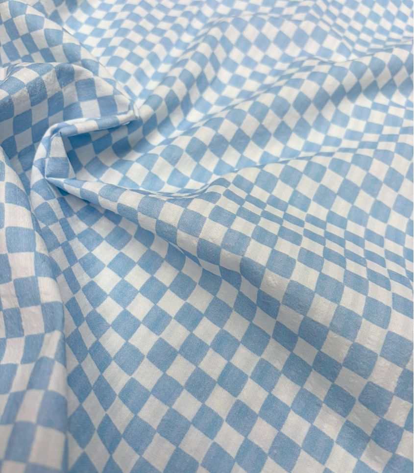 Tissu coton bubble- Damier ciel Tissu coton bubble- Damier ciel