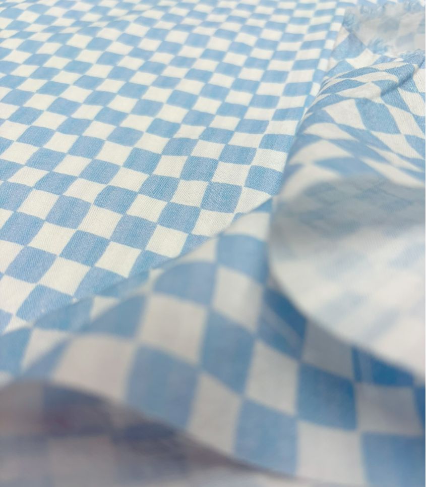 Tissu coton bubble- Damier ciel Tissu coton bubble- Damier ciel