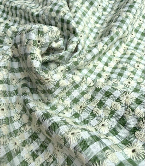 Tissu vichy brodé - Vert Tilleul