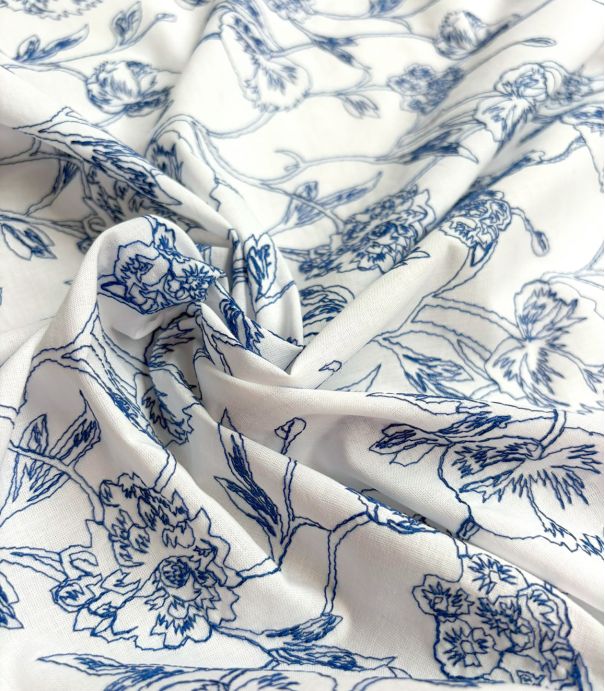 Tissu voile brodé - Porcelaine