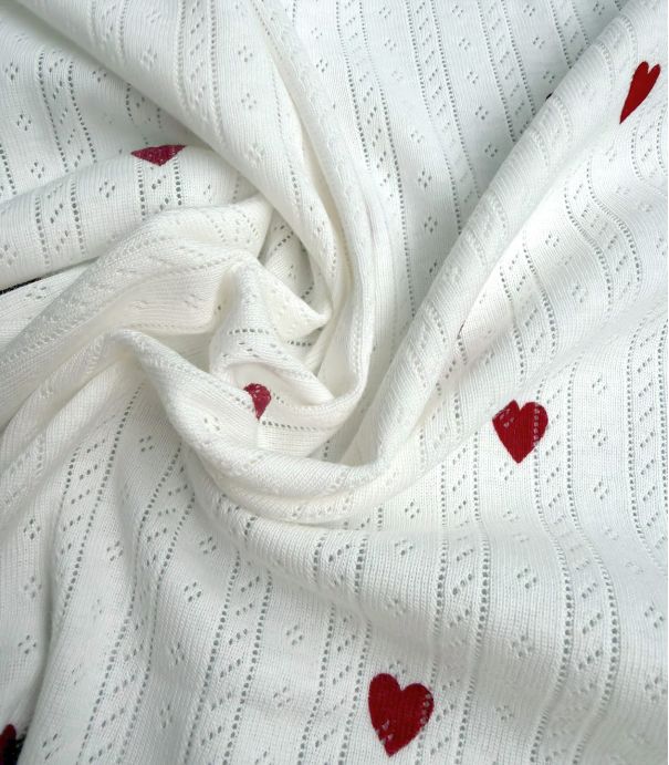 Tissu jersey pointelle - Coeur
