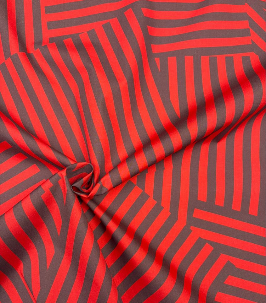 Tissu popeline de coton – Patch Stripes Rouge Moka
