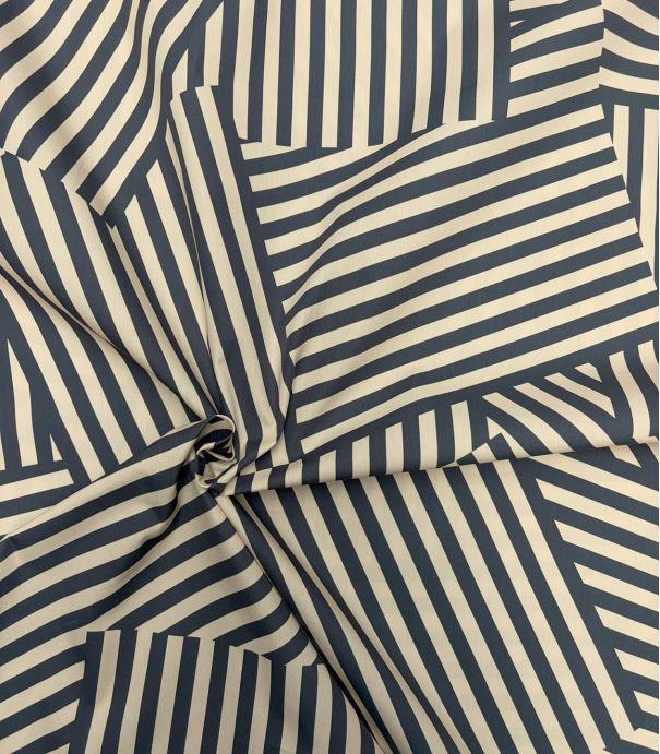 Tissu popeline de coton – Patch Stripes Ardoise Cream