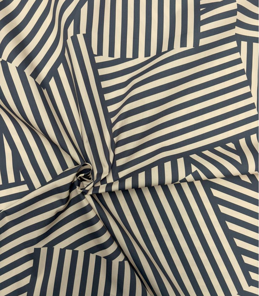Tissu popeline de coton – Patch Stripes Ardoise Cream