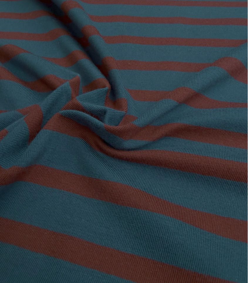 Tissu jersey marinière - Pétrole Choco