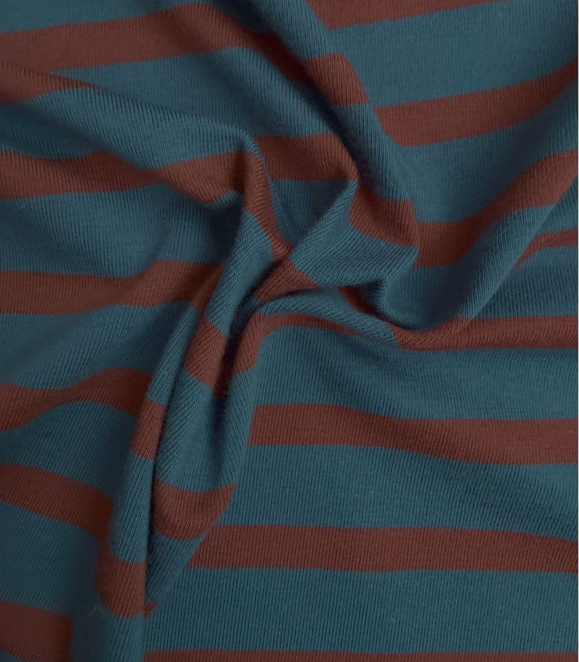 Tissu jersey marinière - Pétrole Choco Tissu jersey marinière - Pétrole Choco