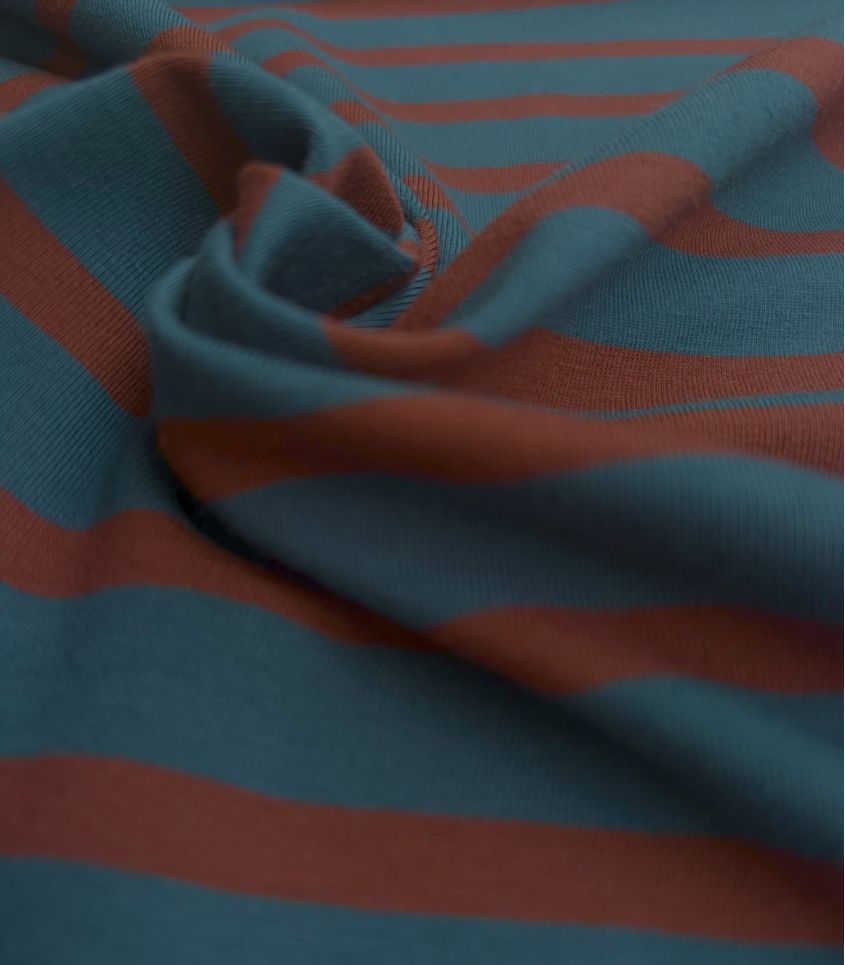 Tissu jersey marinière - Pétrole Choco Tissu jersey marinière - Pétrole Choco