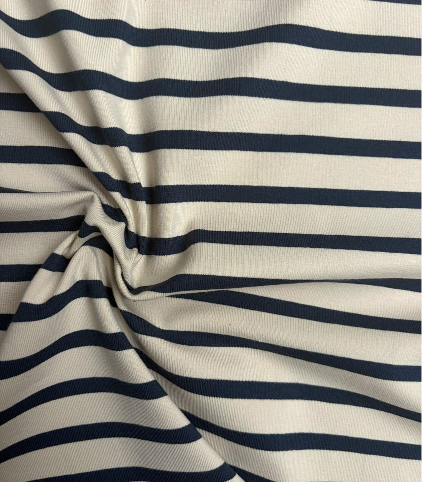 Tissu jersey marinière - Crème Navy