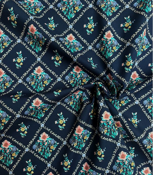Tissu popeline Herbier secret - marine