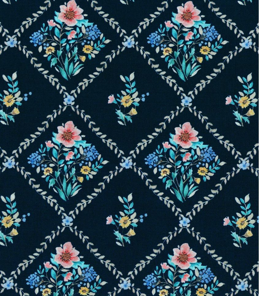 Tissu popeline Herbier secret - marine Tissu popeline Herbier secret - marine