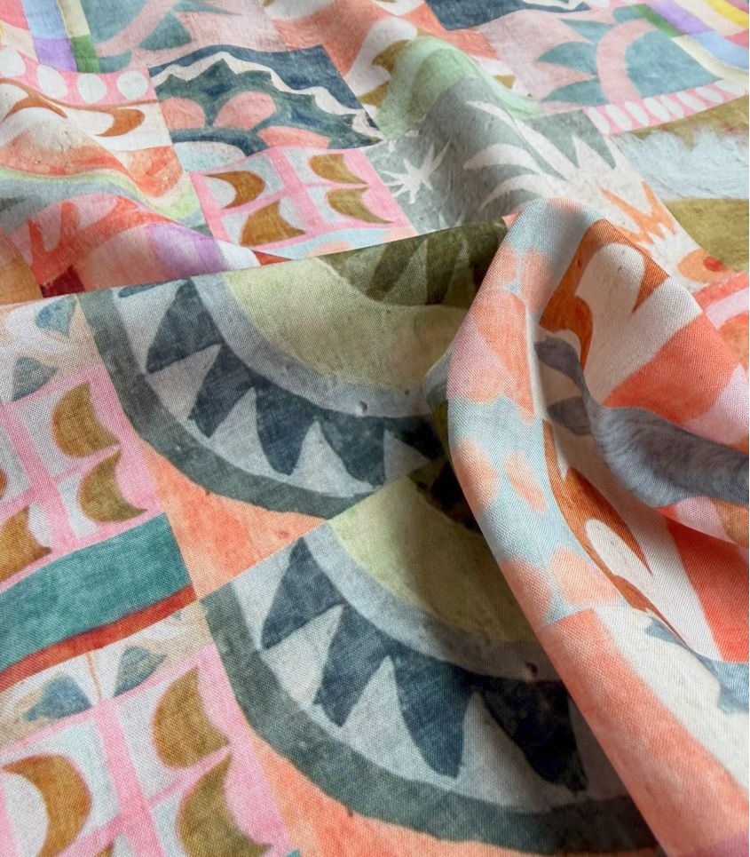Tissu viscose - Mosaïque céleste Tissu viscose - Mosaïque céleste