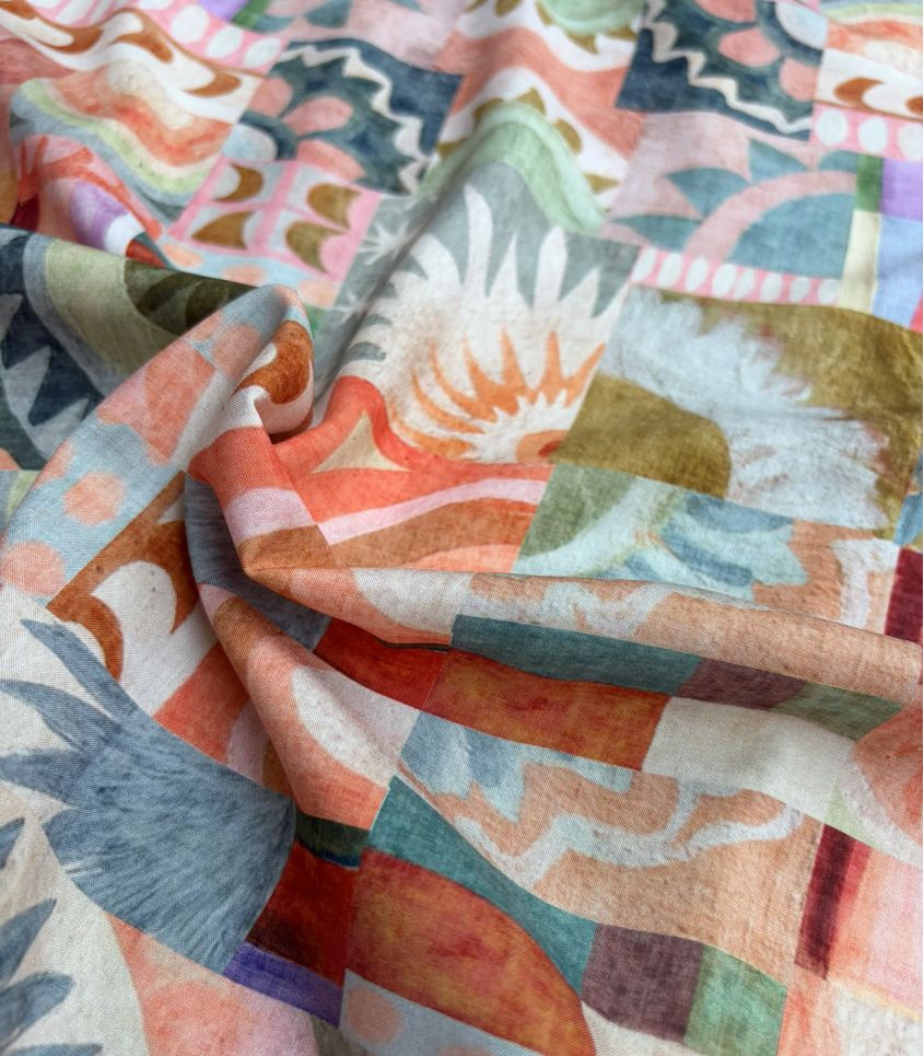 Tissu viscose - Mosaïque céleste Tissu viscose - Mosaïque céleste
