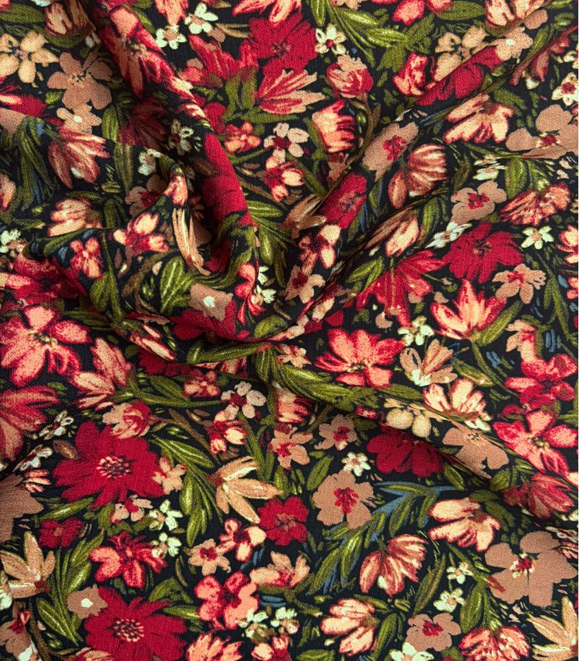 Tissu crêpe viscose - Cosmos bordeaux