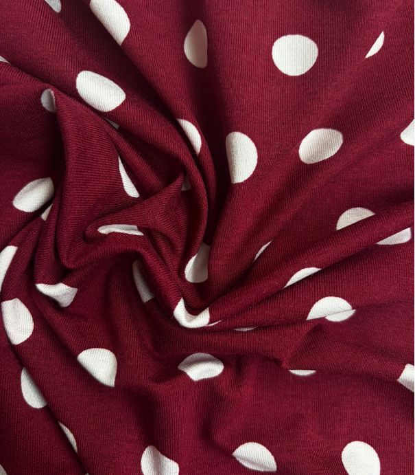 Jersey viscose Pois Rétro – Bordeaux