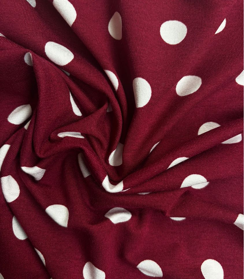 Jersey viscose Pois Rétro – Bordeaux