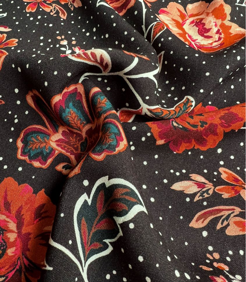 Tissu viscose Fleurs Indiennes - Sépia Tissu viscose Fleurs Indiennes - Sépia