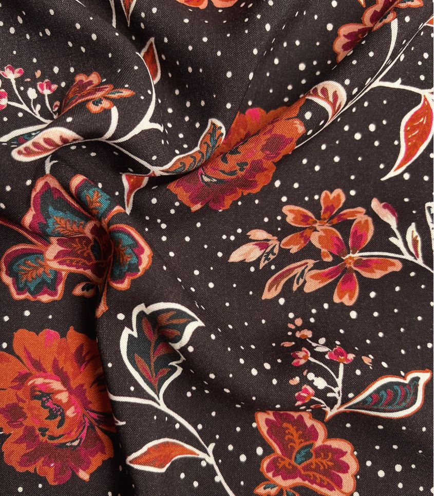 Tissu viscose Fleurs Indiennes - Sépia Tissu viscose Fleurs Indiennes - Sépia