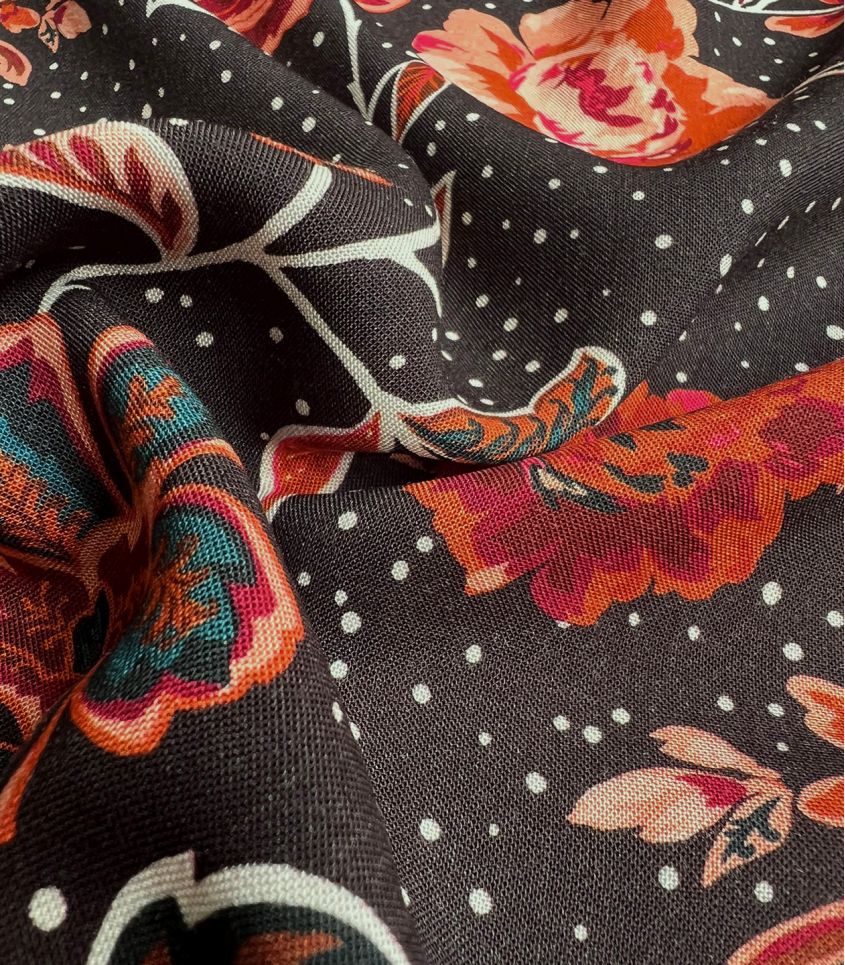 Tissu viscose Fleurs Indiennes - Sépia Tissu viscose Fleurs Indiennes - Sépia