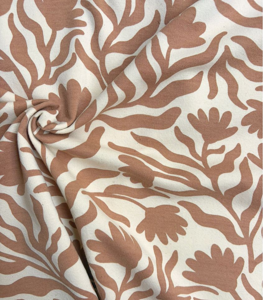 Tissu French terry - Fleurs Sauvages Moka