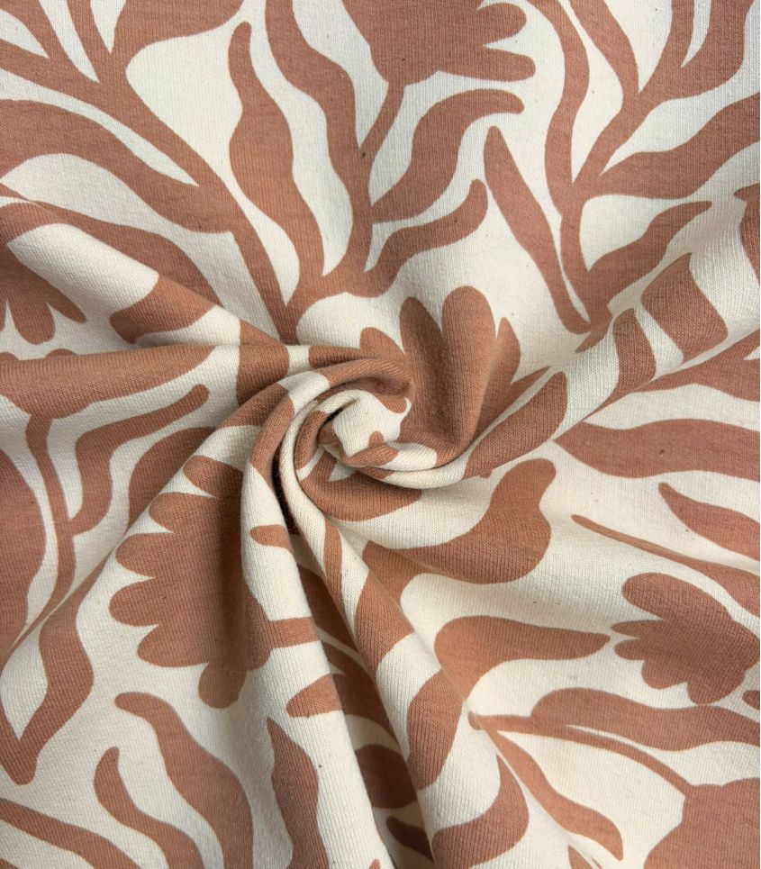Tissu French terry - Fleurs Sauvages Moka Tissu French terry - Fleurs Sauvages Moka
