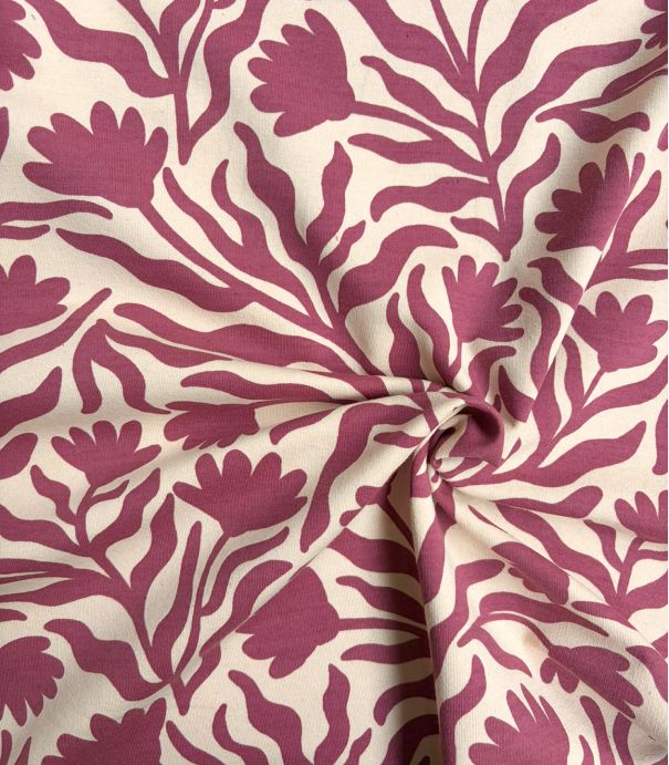 Tissu French terry - Fleurs Sauvages Vieux rose