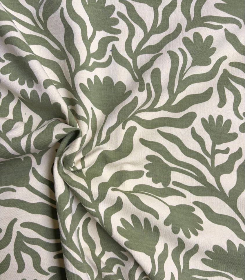 Tissu French terry - Fleurs Sauvages Sauge