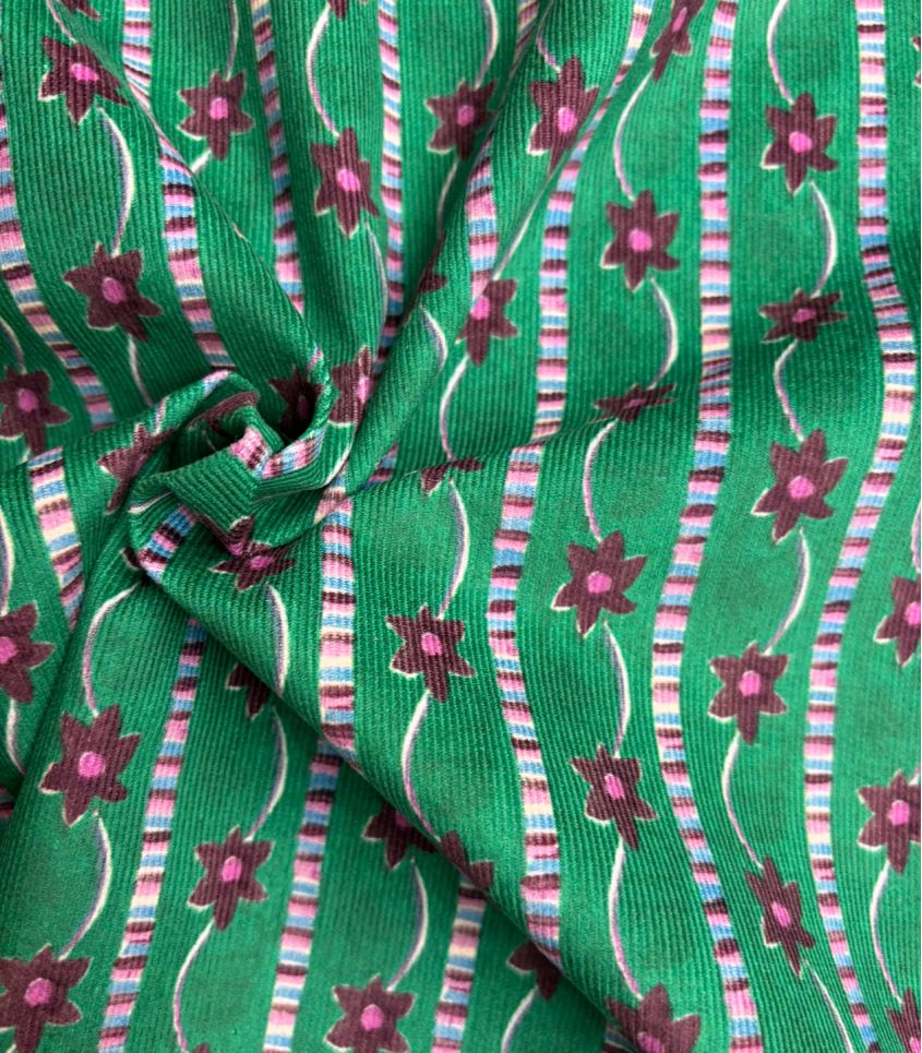 Tissu velours milleraies - Farandole Vert Tissu velours milleraies - Farandole Vert