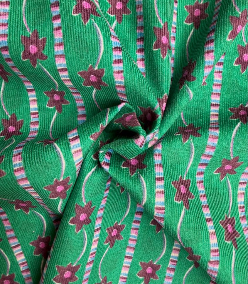 Tissu velours milleraies - Farandole Vert Tissu velours milleraies - Farandole Vert