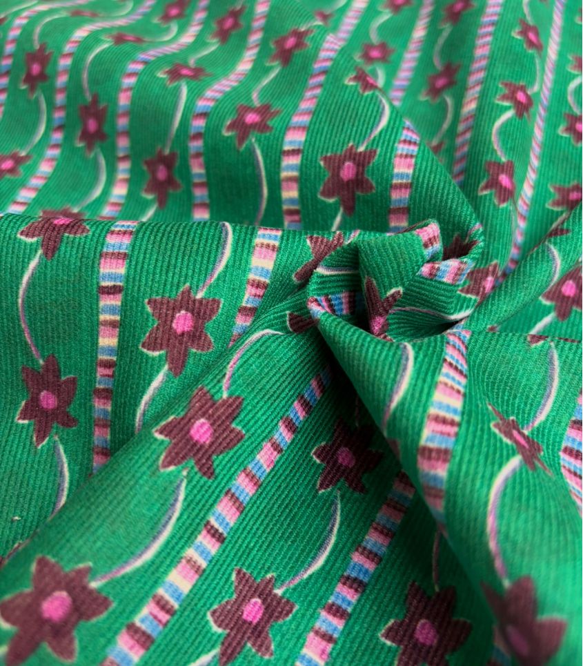 Tissu velours milleraies - Farandole Vert Tissu velours milleraies - Farandole Vert