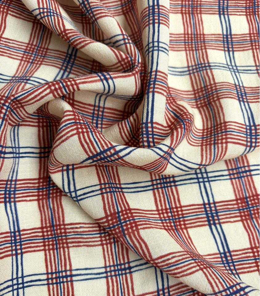 Tissu viscose tramée - Carreaux champêtres