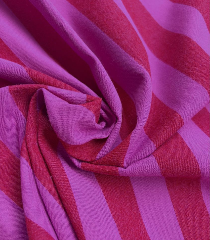 Tissu coton lavé - Rayures Fuchsia Red