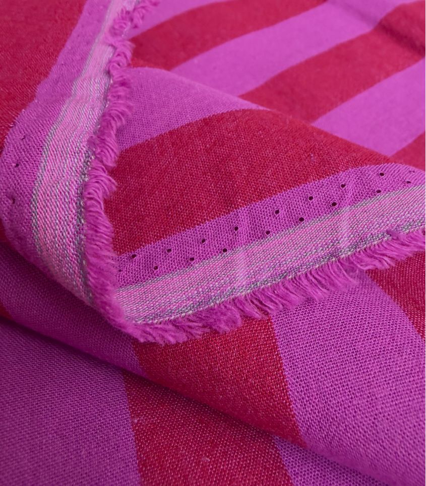 Tissu coton lavé - Rayures Fuchsia Red Tissu coton lavé - Rayures Fuchsia Red