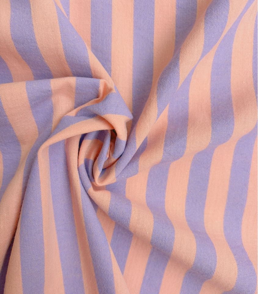 Tissu coton lavé - Rayures Lilas Peach
