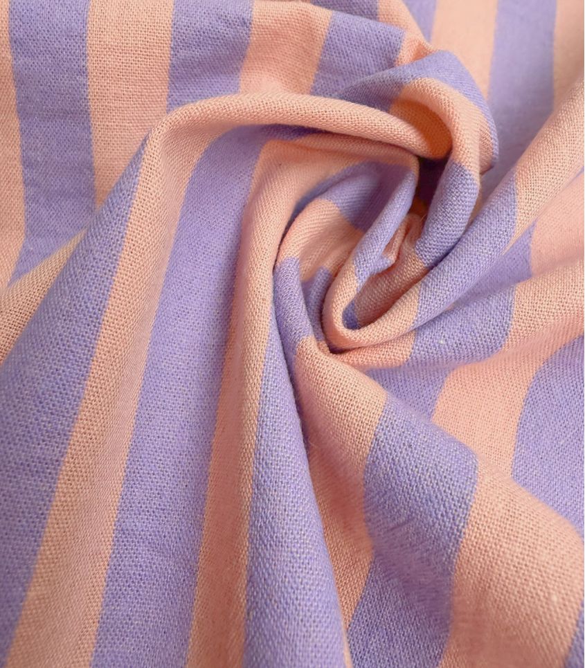 Tissu coton lavé - Rayures Lilas Peach Tissu coton lavé - Rayures Lilas Peach