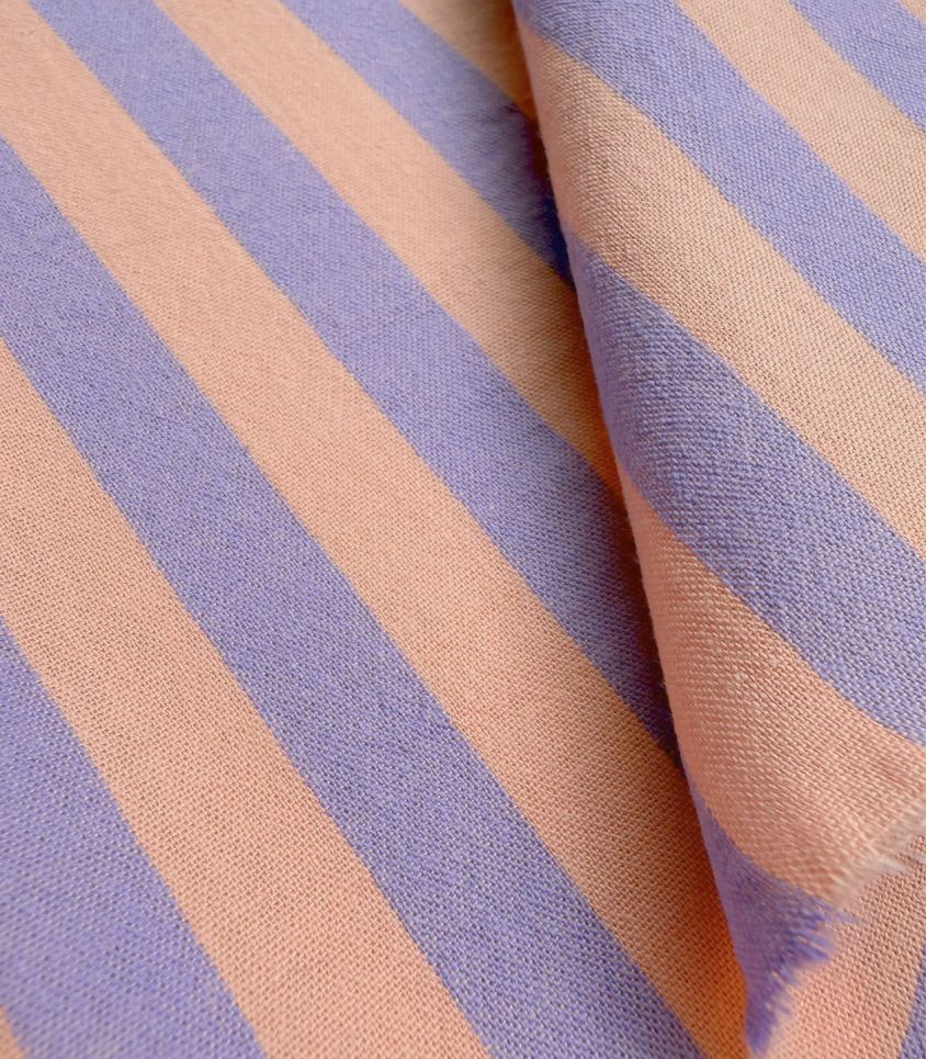 Tissu coton lavé - Rayures Lilas Peach Tissu coton lavé - Rayures Lilas Peach