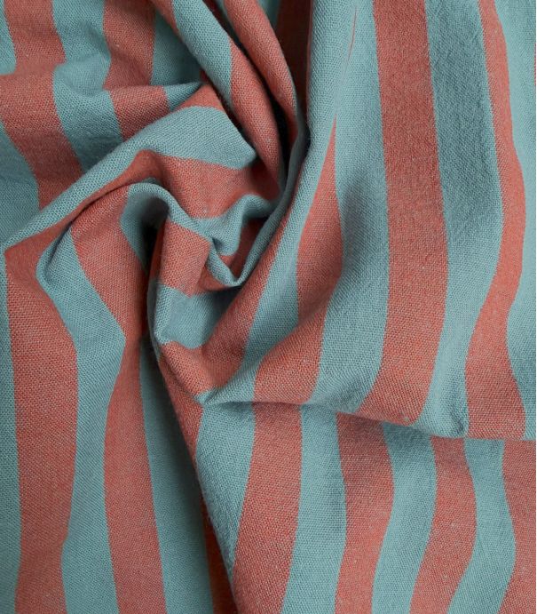 Tissu coton lavé - Rayures Pétrole Choco