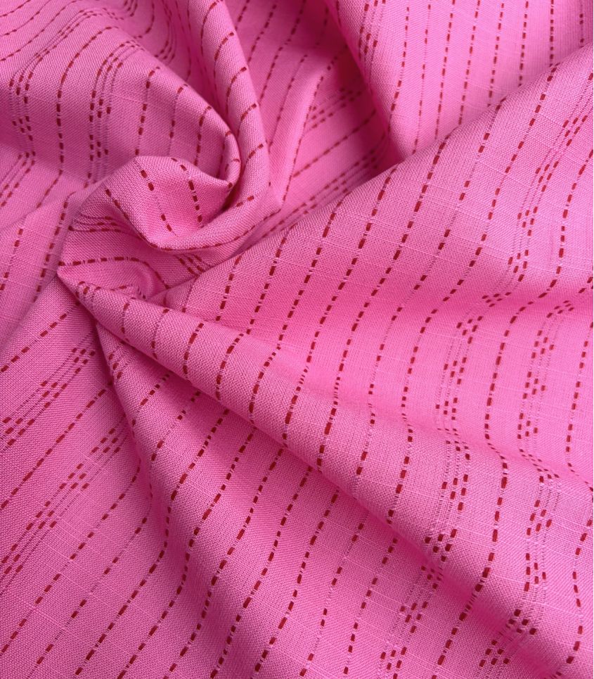 Tissu coton brodé - Pointillé Rose